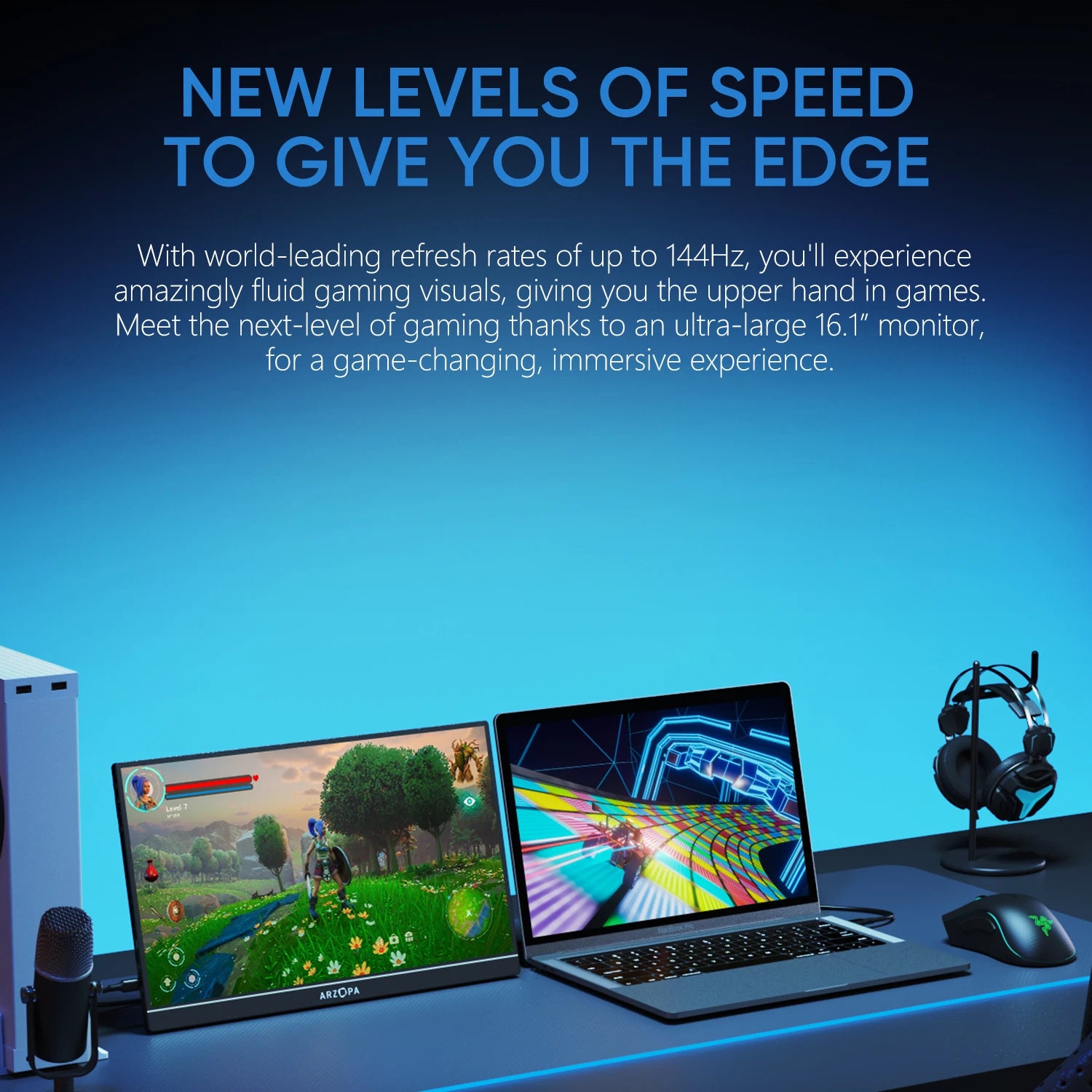 Arzopa Portable 144Hz 100% sRGB Gaming Monitor USB C HDMI