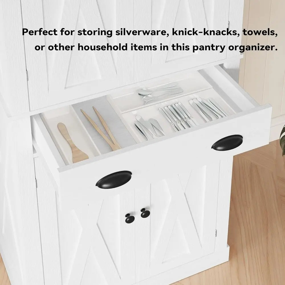 IRONCK Kitchen Pantry Storage Cabinet With Barn Doors And Drawer