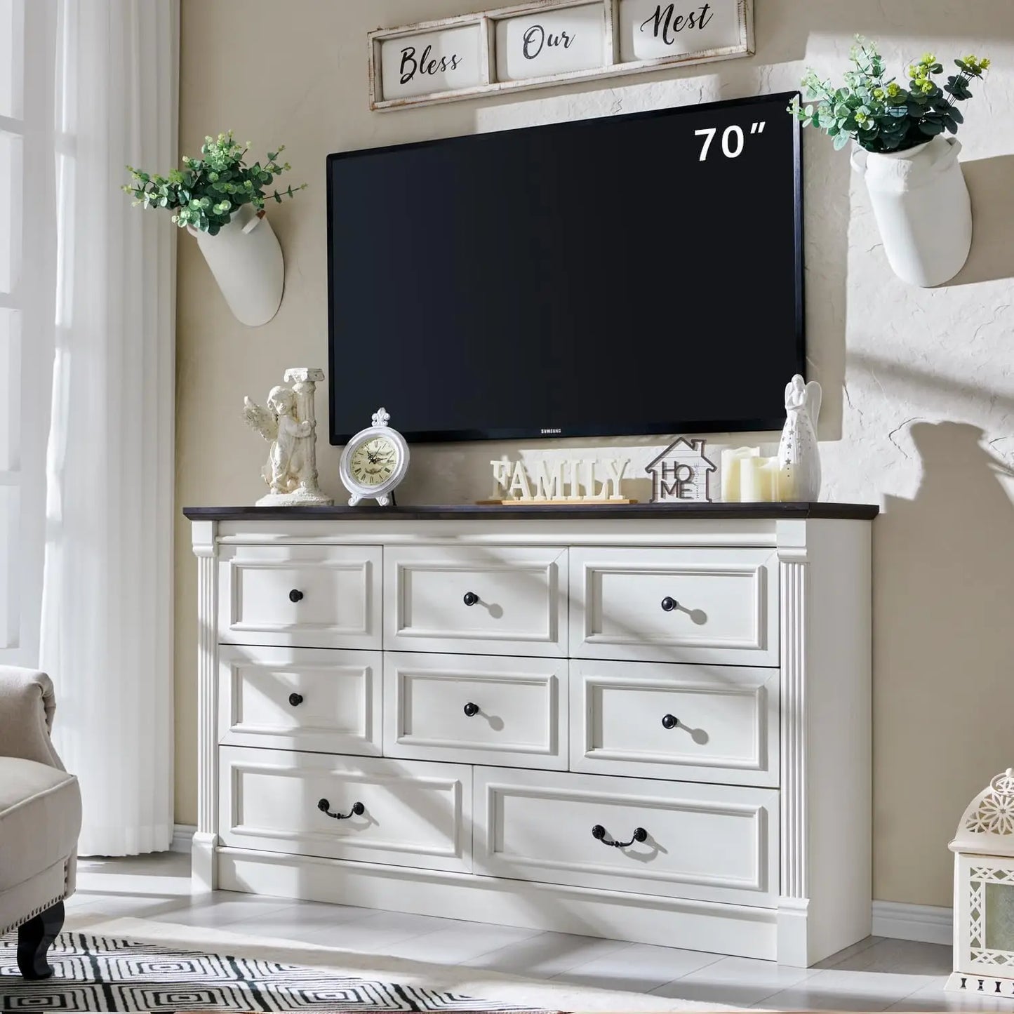 GYROOR Farmhouse 8 Drawer Dresser With Roman Columns