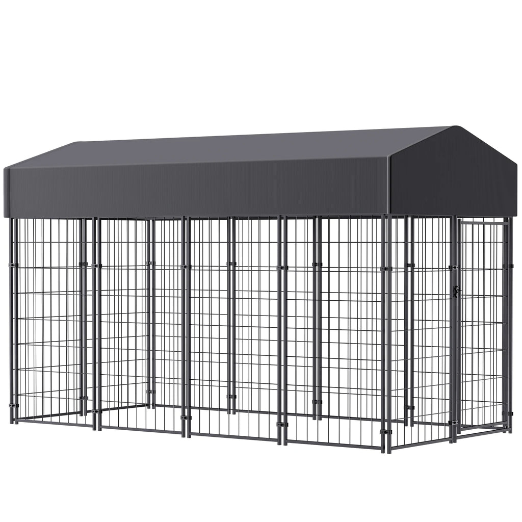 BINGOPAW Large Welded Wire Dog Kennel With UV Cover Roof Outdoor
