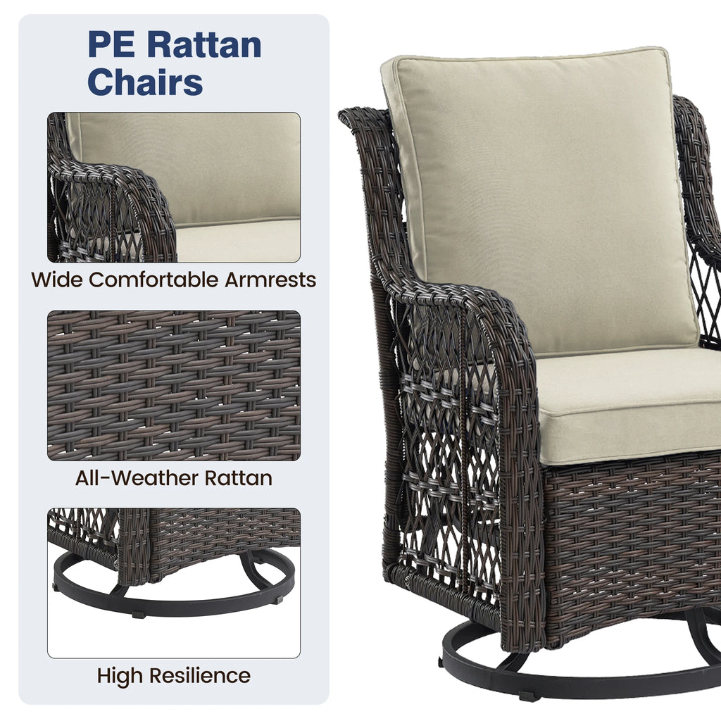 HobbyLane Outdoor Wicker Swivel Chair Set With Rattan Side Table