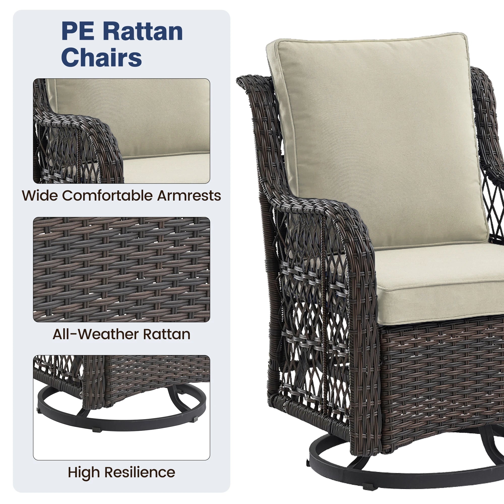 HobbyLane Outdoor Wicker Swivel Chair Set With Rattan Side Table