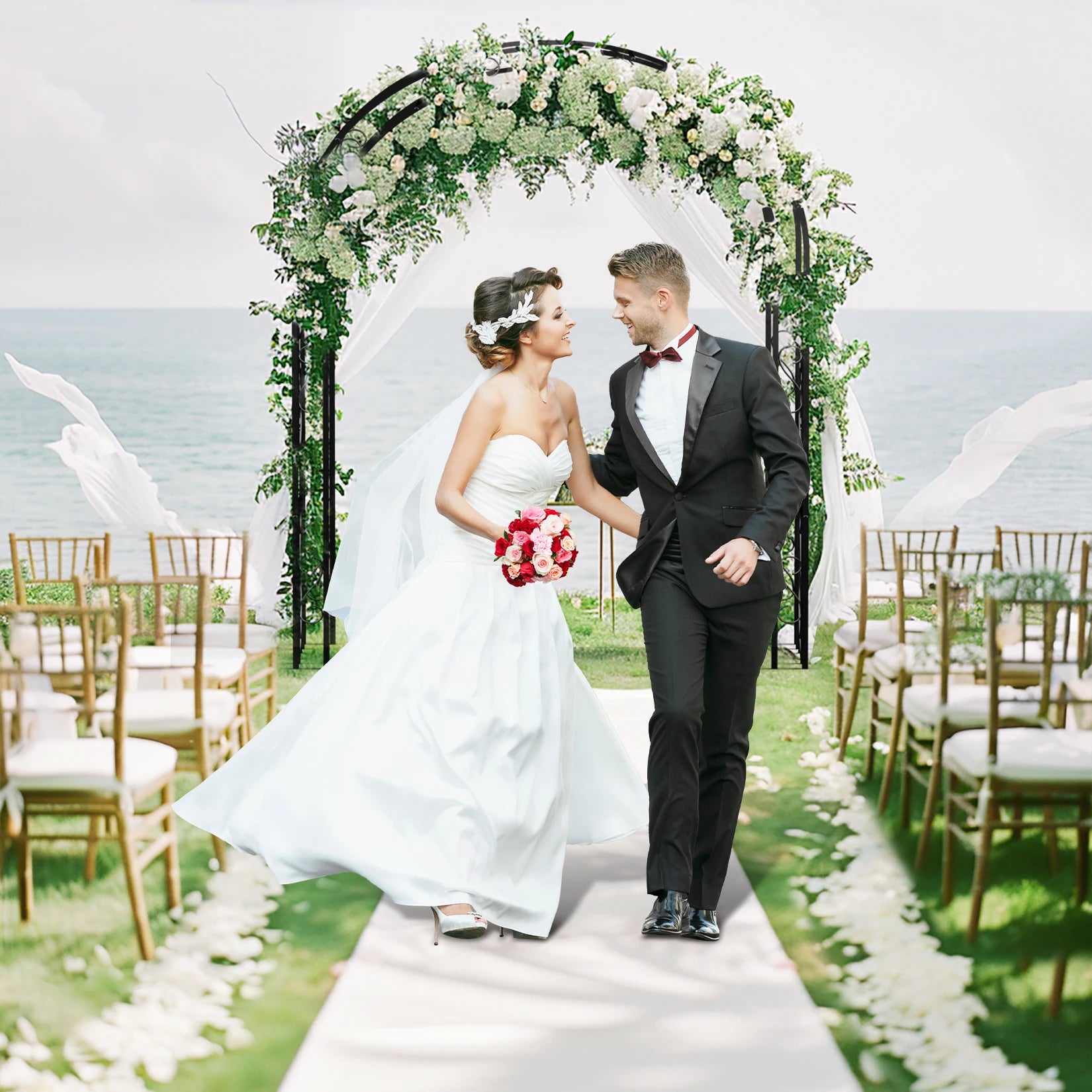 FeaturePowderCoatedHeavyDutyIronGardenTrellisForClimbingPlantsWeddingArchFrameDurable