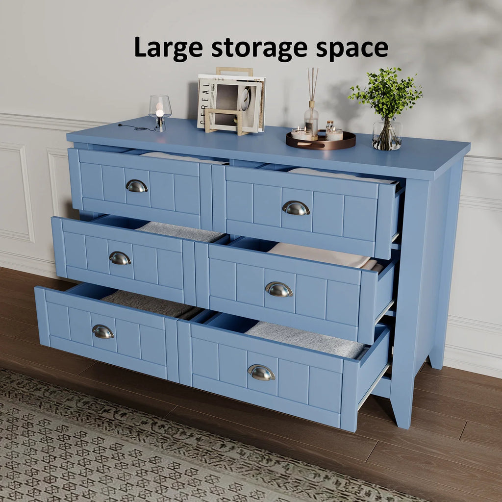 General Use Modern 6 Drawer Wooden Dresser For Bedroom