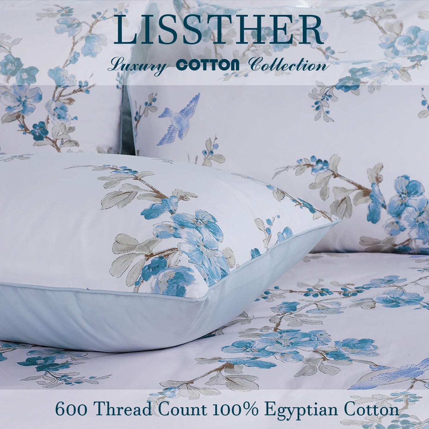 LISSTHERCN 600TC Egyptian Cotton Duvet Cover Set Three Piece