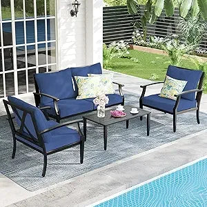 Outdoor Patio Metal Conversation Set With Sofa Loveseat Table