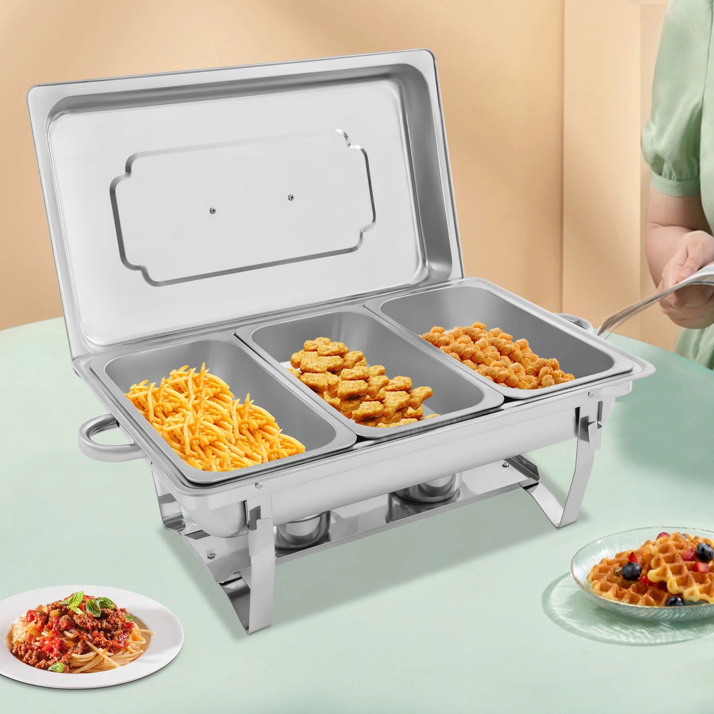 Dinnerware Chafing Dish Buffet Set Threegrid Stainless Steel Chafer Warmer