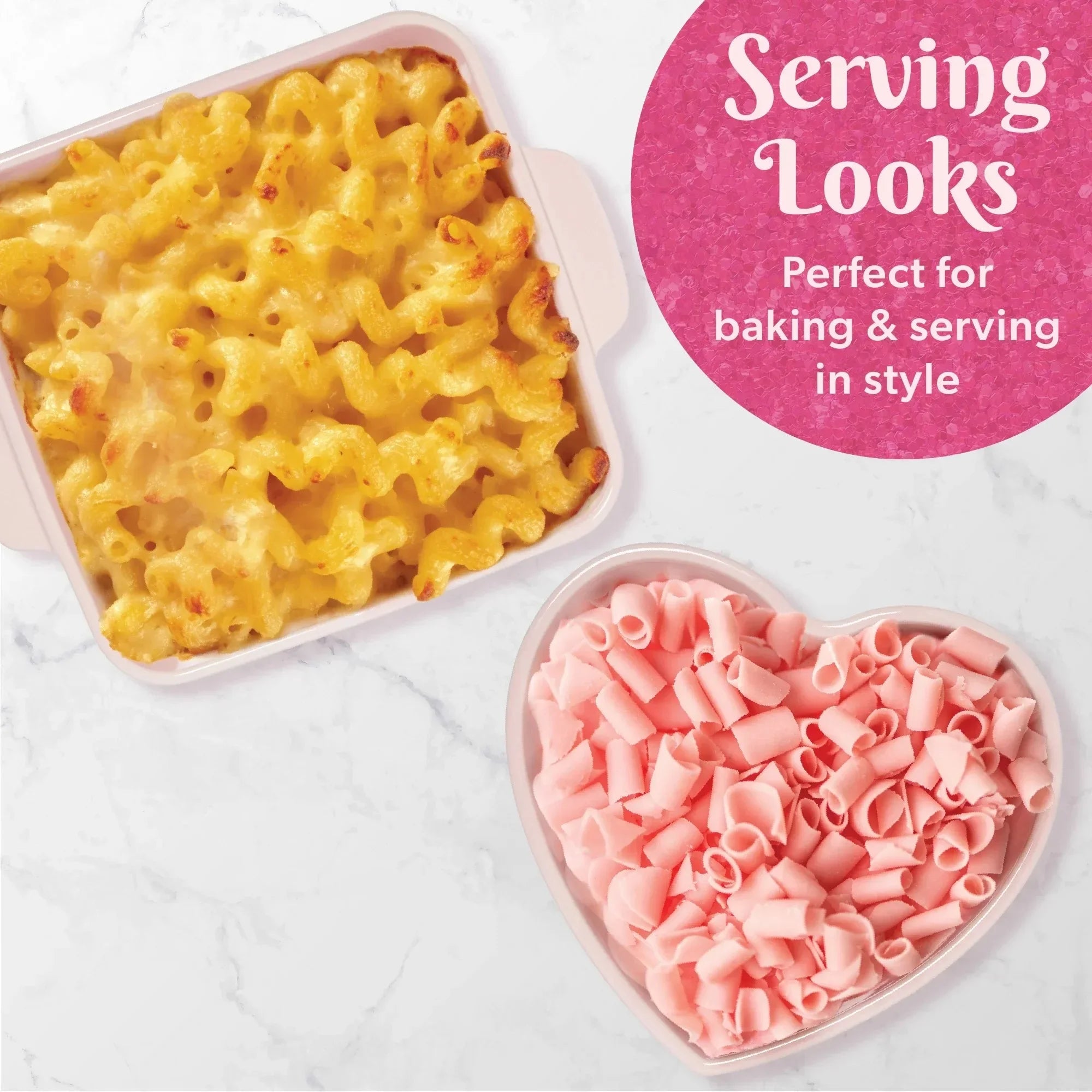 Ceramic Baker Set Square And Heart Dishes For Oven Use