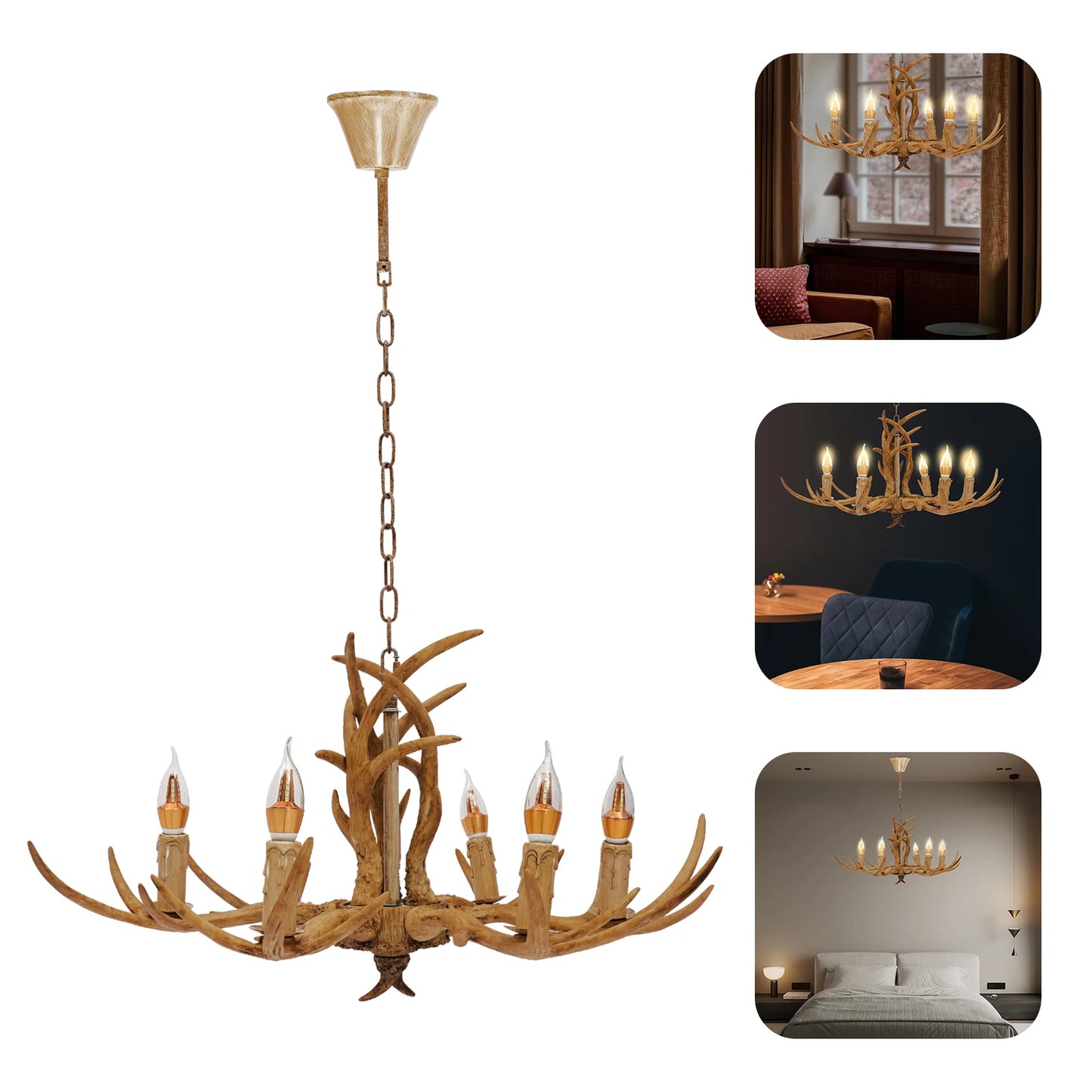 Retro Antler Chandelier Light Deer Horn Pendant Lamp For Restaurant