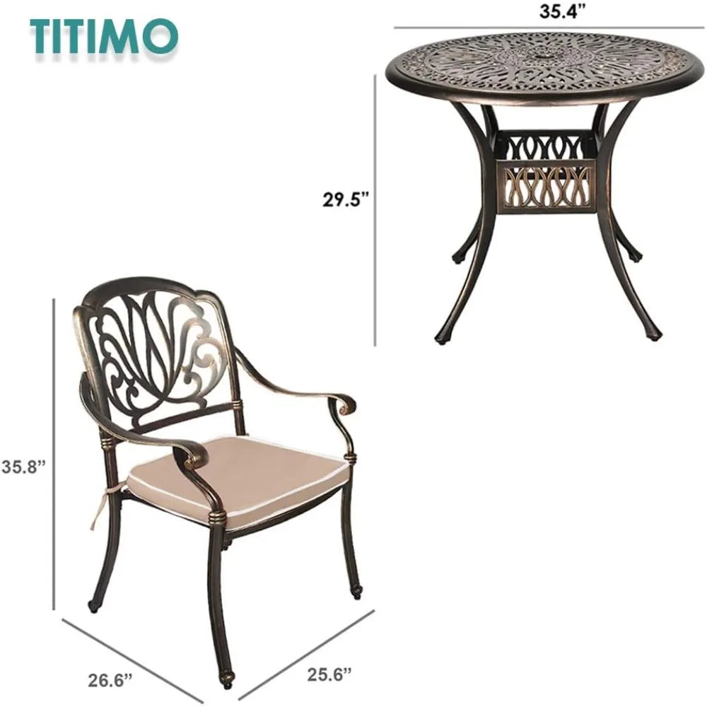 DAFIFY 3 Piece All Weather Outdoor Cast Aluminum Patio Dining Set With Round Table And Chairs