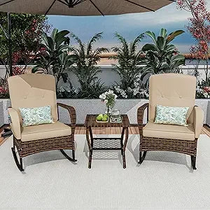 Patio Furniture Set With Outdoor Rocking Chairs And Rattan Coffee Table Weather Resistant