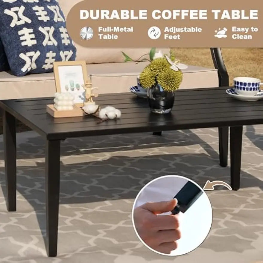 Outdoor Patio Metal Conversation Set With Sofa Loveseat Table