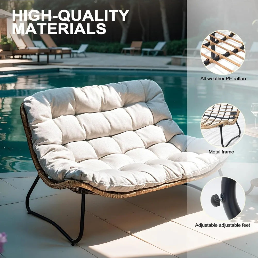 HUANZHUANG Outdoor Loveseat Boho Rattan Patio Couch