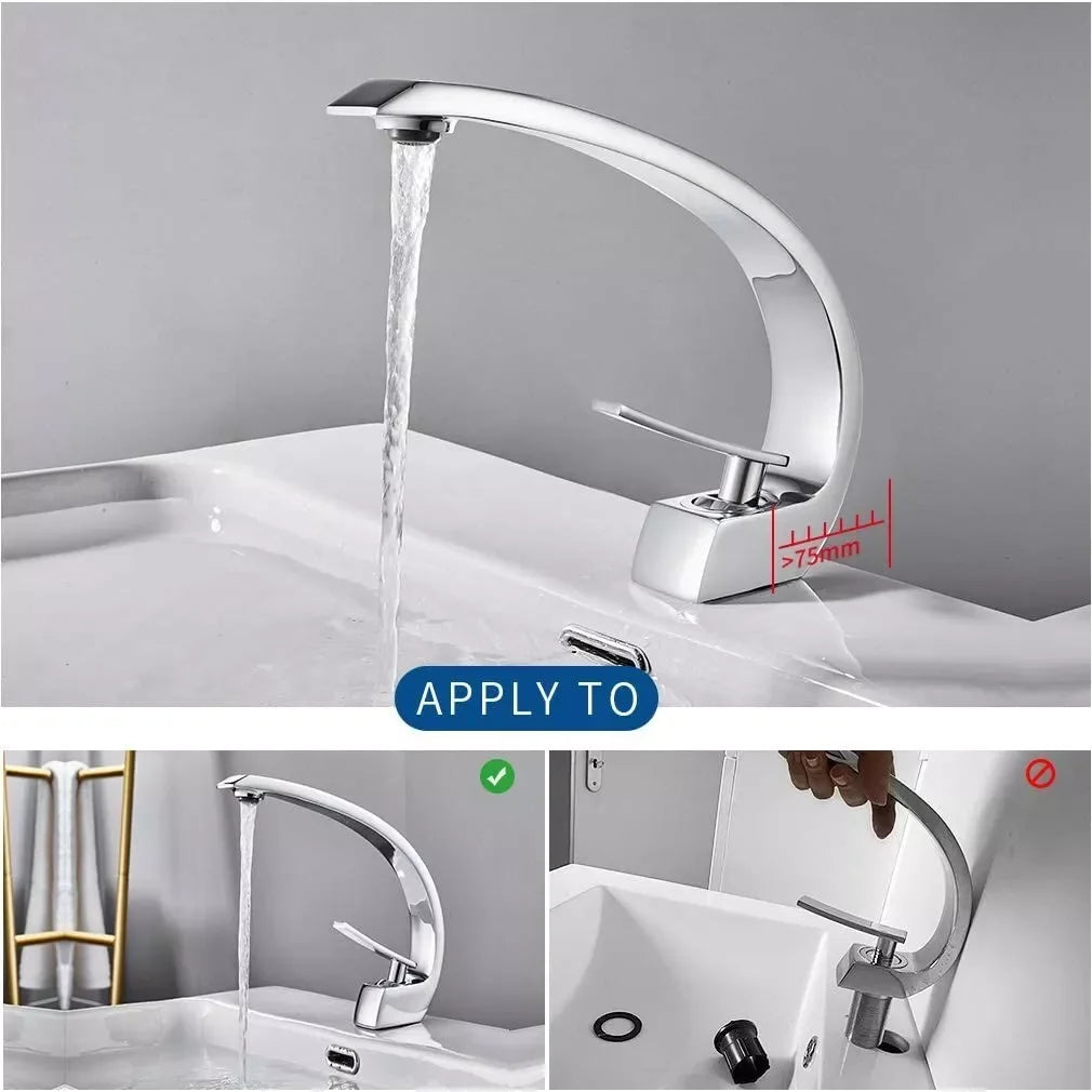 MYQualife Chrome Basin Faucet Deck Mounted Hot Cold Single Handle
