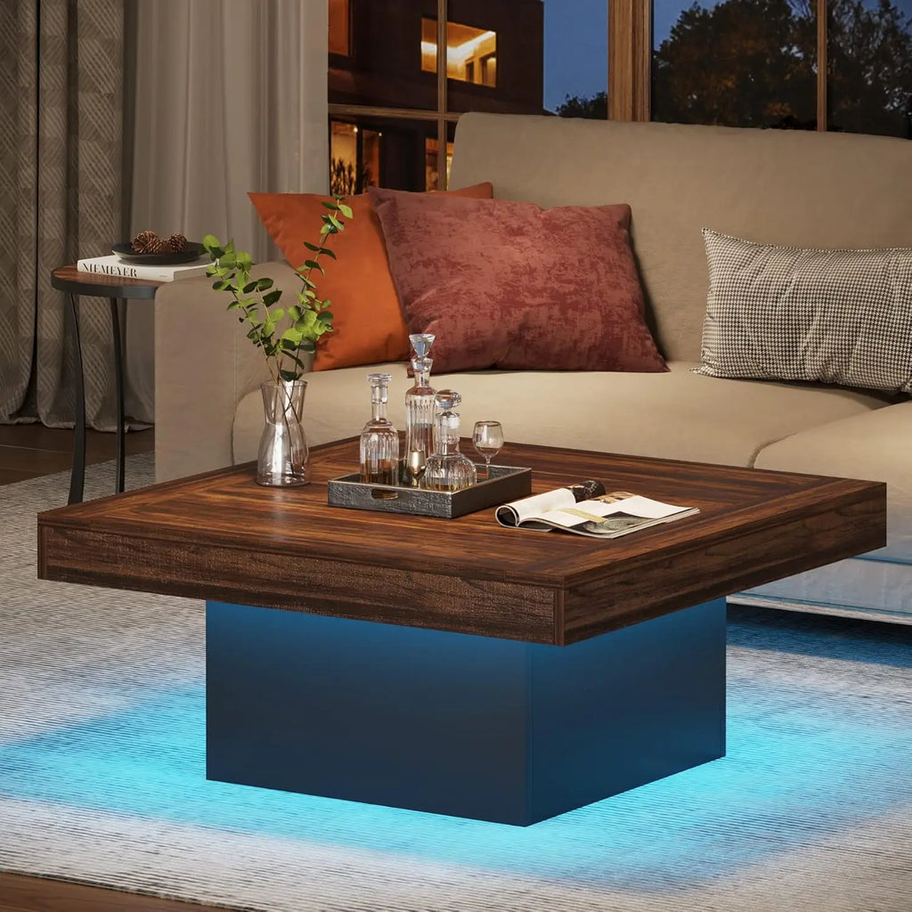 LITTLE TREE Farmhouse Square LED Coffee Table for Living Room