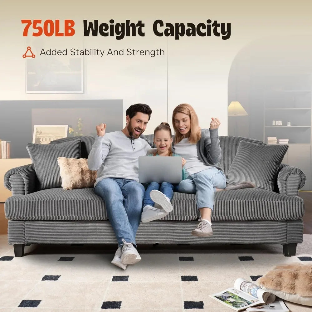 3 Seater Sofa Couch with Deep Seat,91" Comfy Cloud Couches for Living Room,Mid Century Modern Upholstered Sofa with Armrests