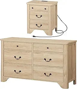 MKDK Farmhouse Dresser And Nightstand Set 3 Piece Bedroom Storage