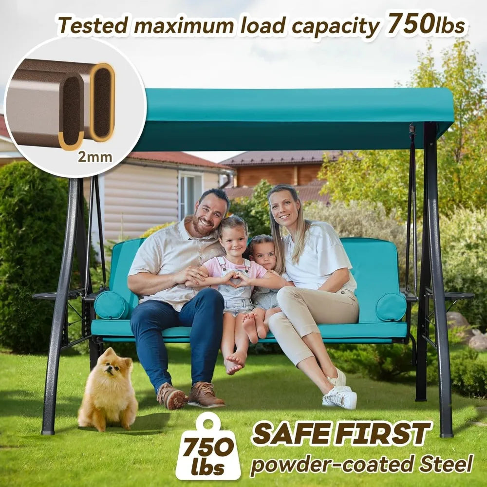 Steel Outdoor Three Seat Porch Swing With Adjustable Canopy