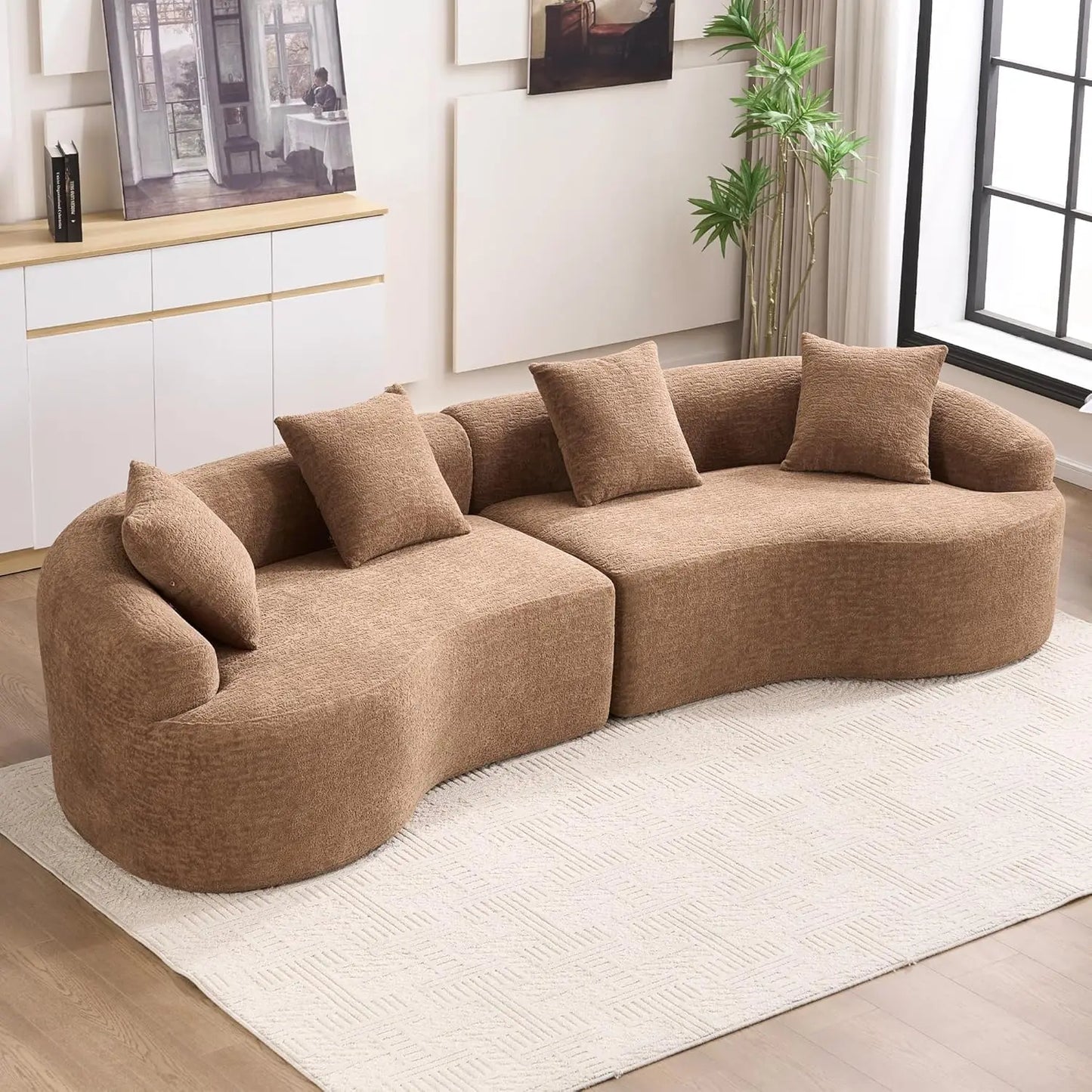 110‘’ Boneless Curved Sofa, Modern Cloud 4-Seater Floor Couch, Minimalist Compression Sofa for Living Room, Customized