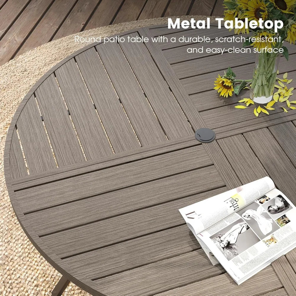 Sandshell Outdoor Patio Dining Set With Round Metal Table And Chairs