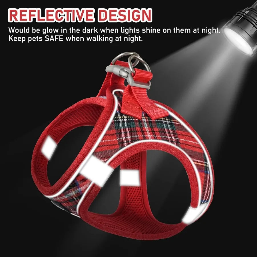 Small Dog Harness, Collar and Leash Set With Reflective Mesh