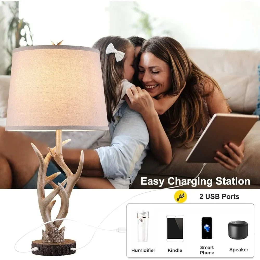 XMSJB Rustic Western Table Lamp Pair With USB Ports