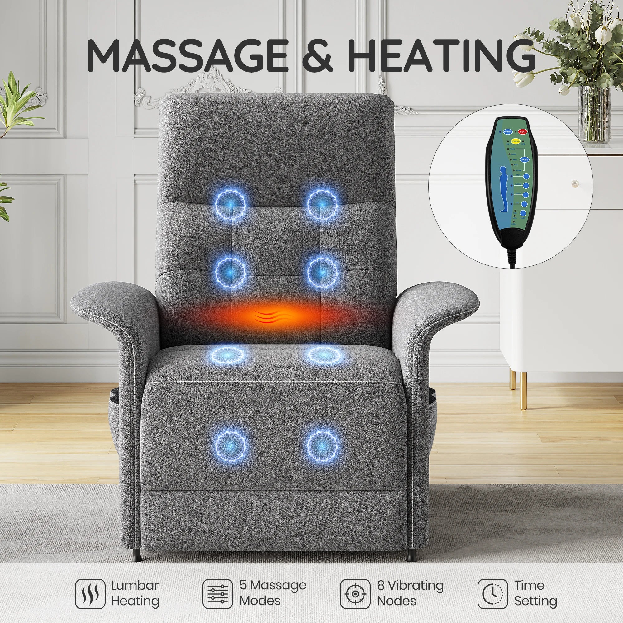 ZBOM Power Recliner Chair With Heated Massage Capability