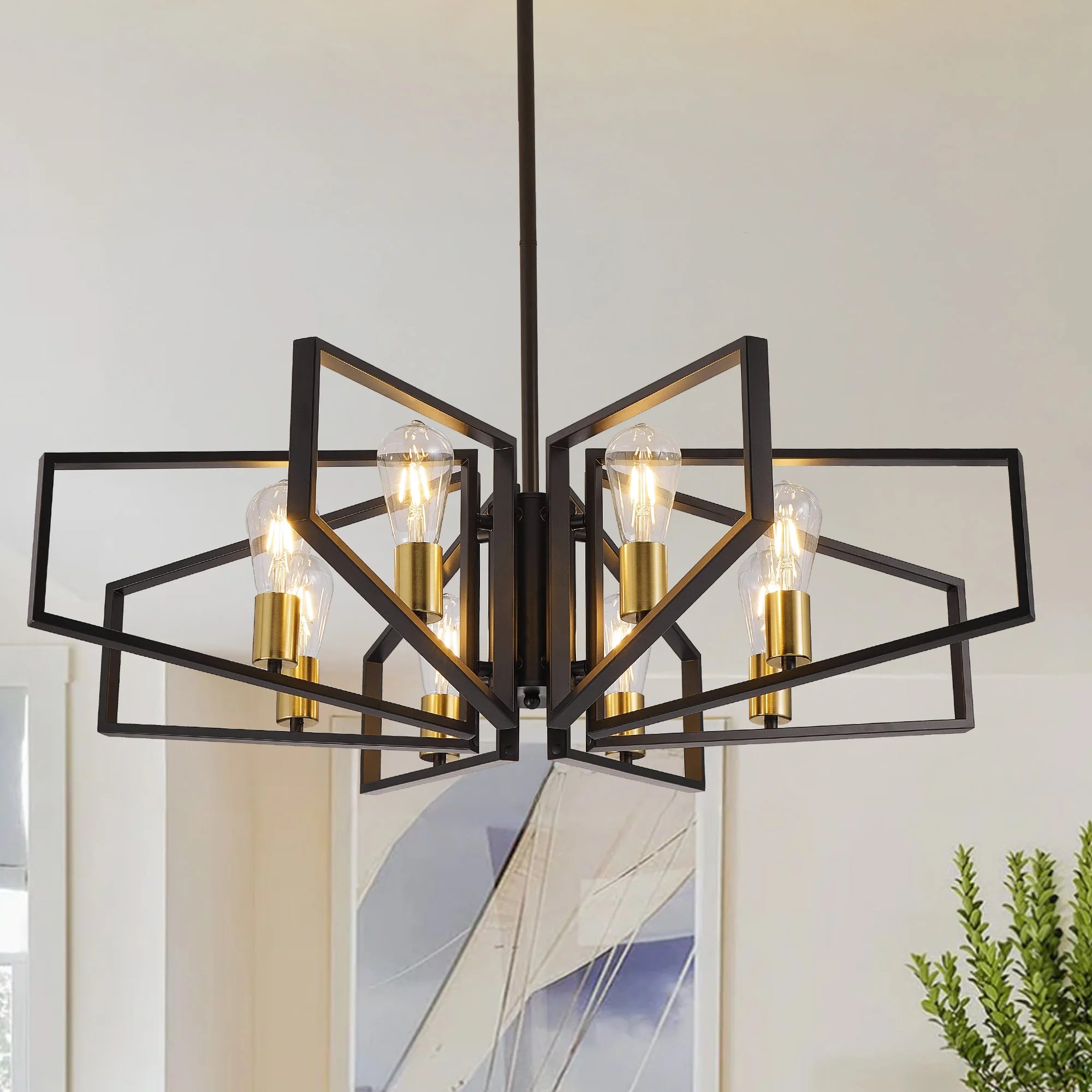 Modern Geometric 8 Light Chandelier With Adjustable Height Pendant