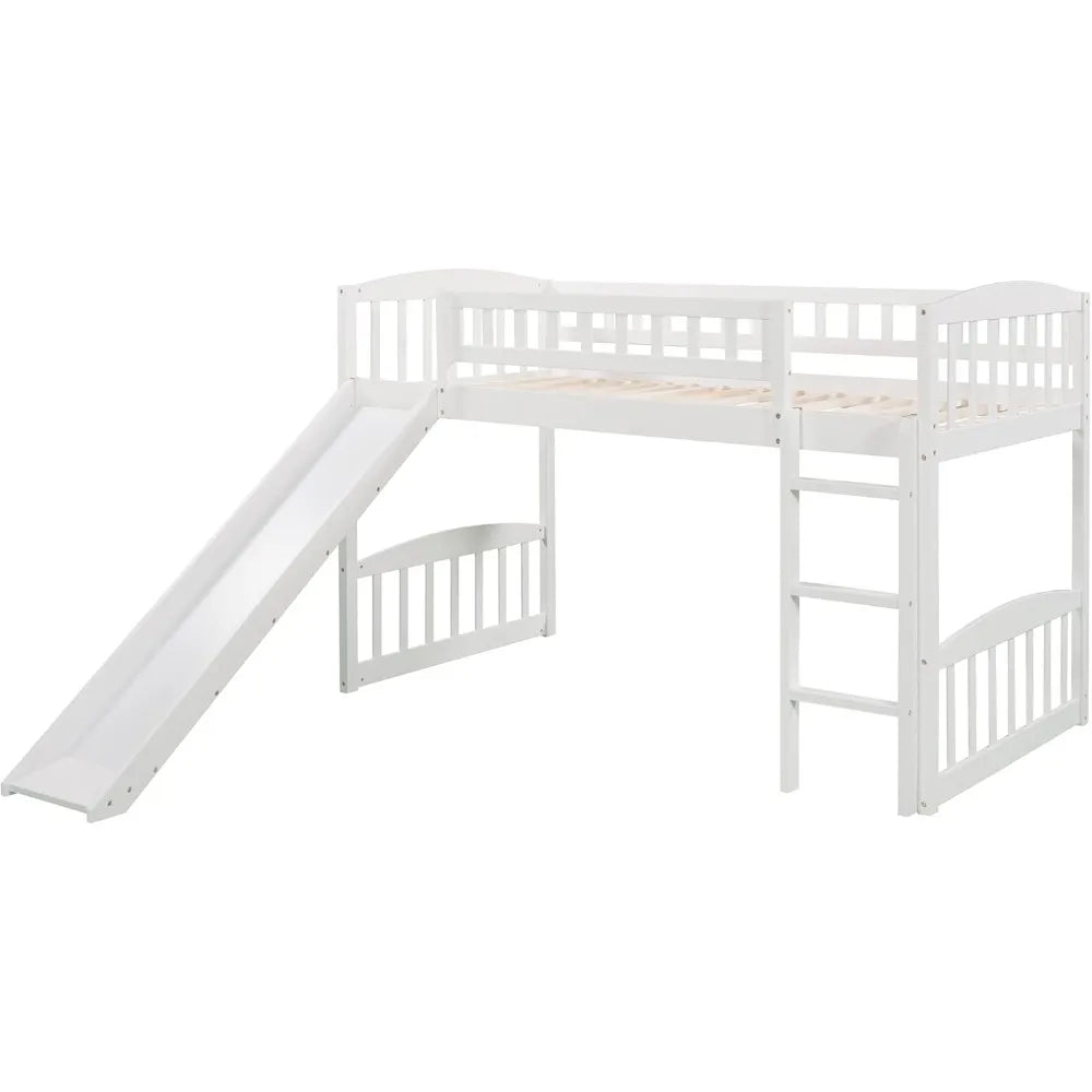 TIFICY Wooden Loft Bed With Slide And Ladder For Kids