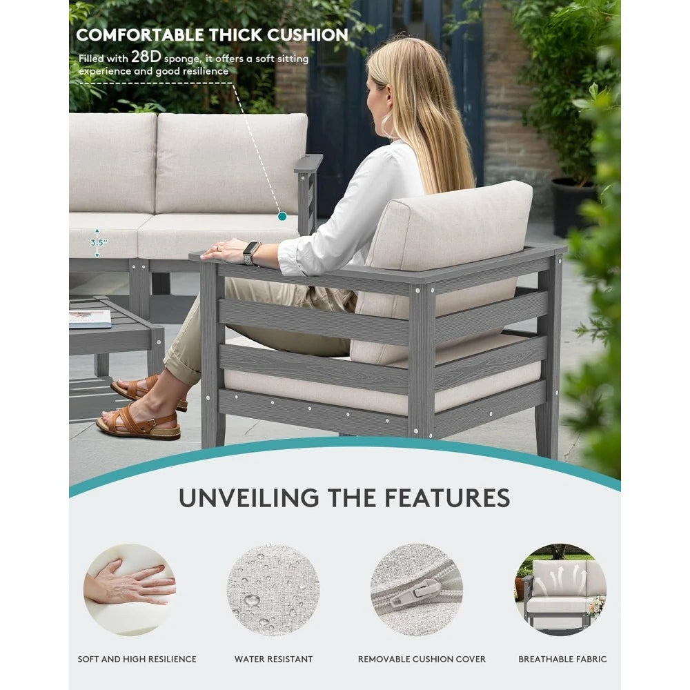 HDPE Outdoor Patio Furniture Set 4 Pieces Sofa Coffee Table