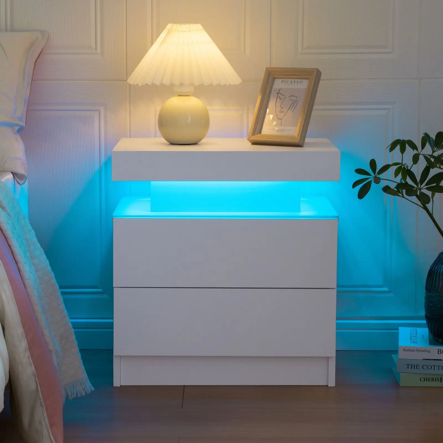 Cubehom LED Nightstand with 2 Drawers and RGB Lights