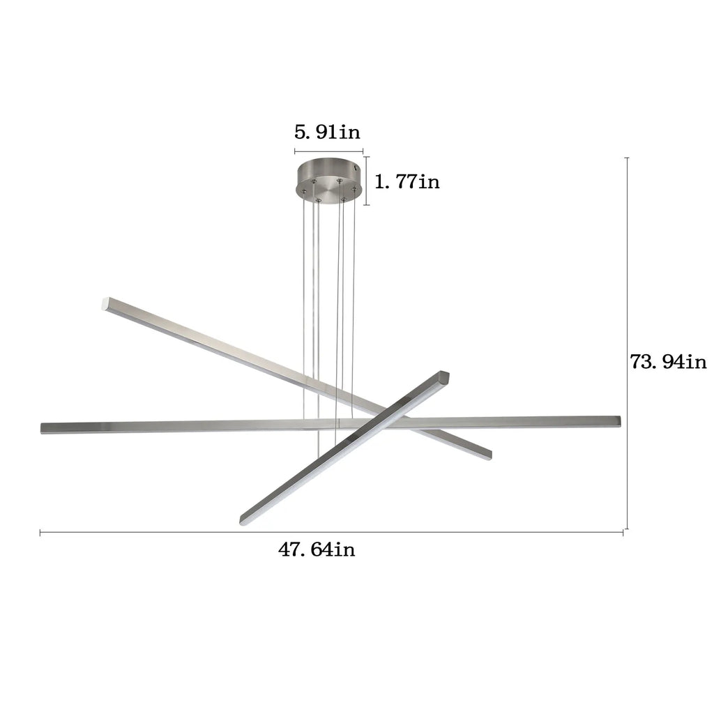47.6 Inch Brushed Nickel LED Pendant Light-Adjustable Dimmable & 3000K-5000K, Linear Chandelier for Dining Room,Living Room