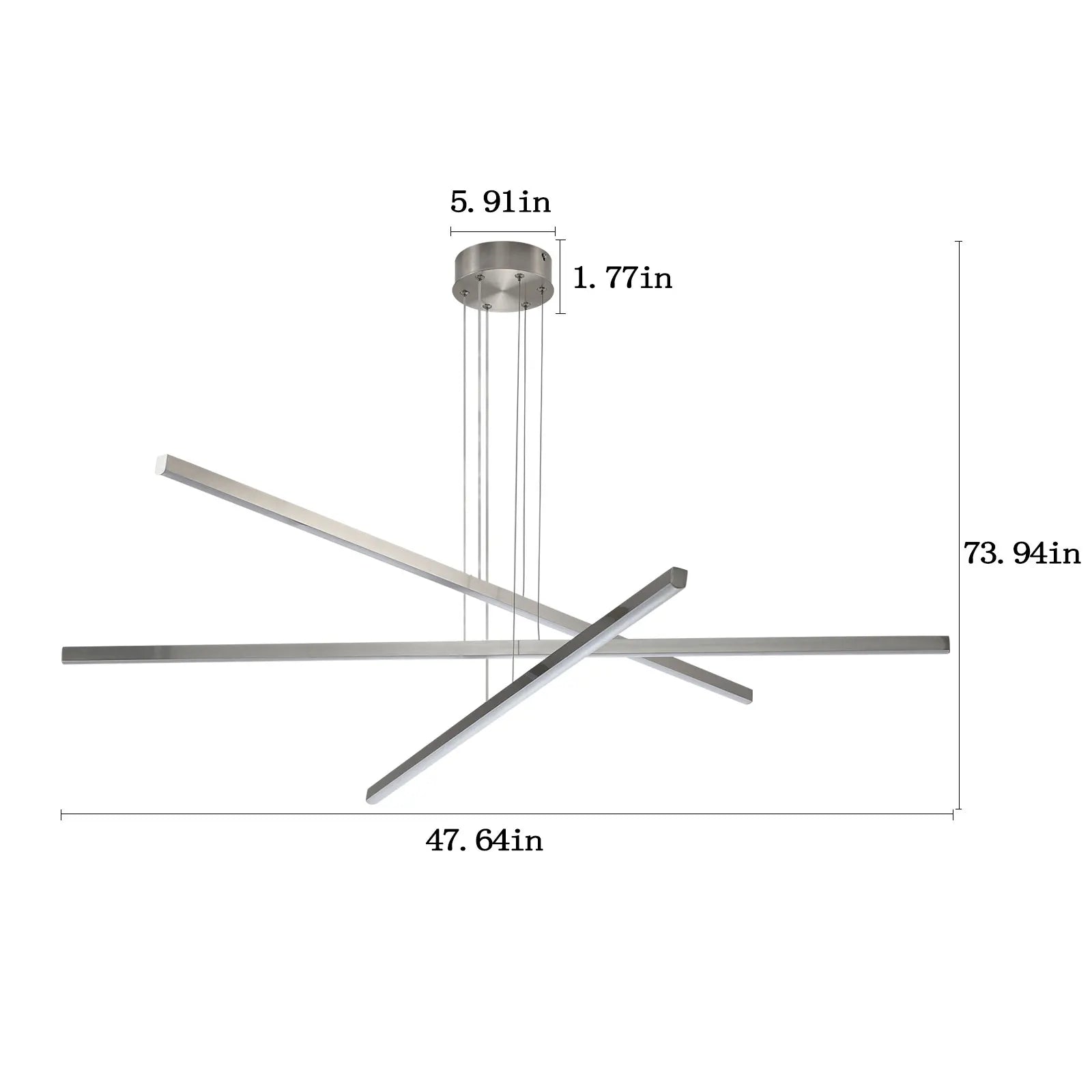 47.6 Inch Brushed Nickel LED Pendant Light-Adjustable Dimmable & 3000K-5000K, Linear Chandelier for Dining Room,Living Room