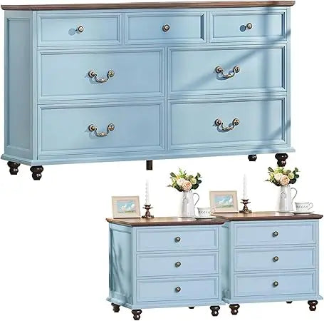 MKDK Farmhouse Dresser And Nightstands Set 3-Piece With Storage