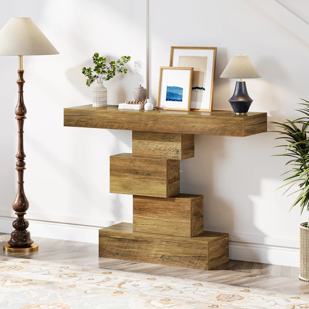 Tribesigns Farmhouse Console Table With Geometric Base For Entryway