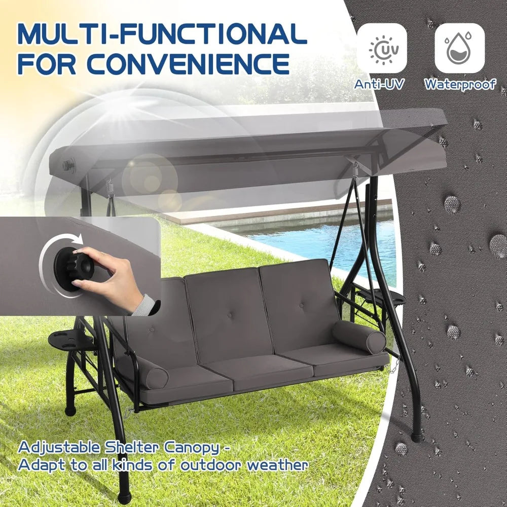 Outdoor Patio Glider Swing With Adjustable Canopy And Cushions