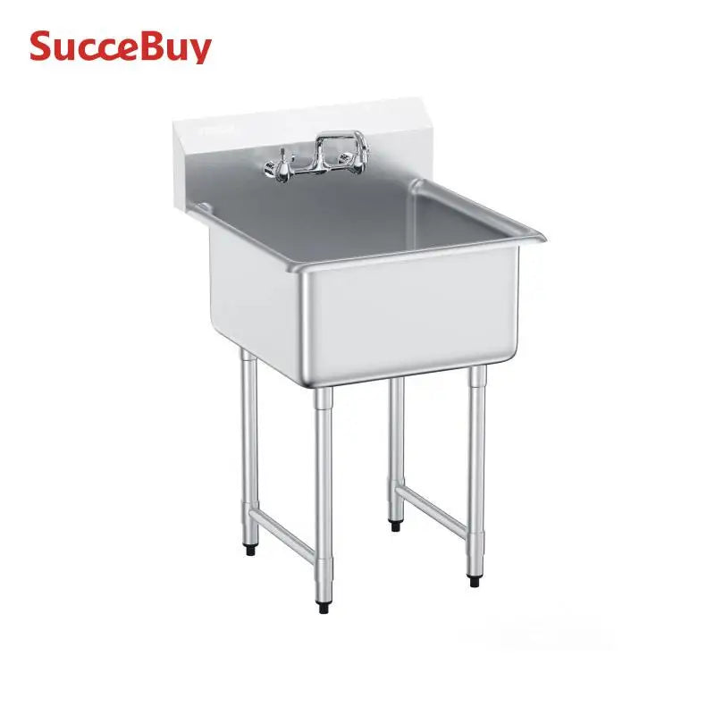 SucceBuy Stainless Steel Kitchen Prep Sink With Faucet Single Bowl