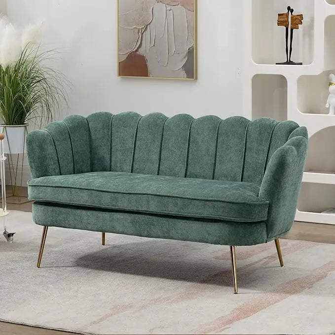 ZHUXIANG Modern Chenille Loveseat Sofa With Gold Metal Legs