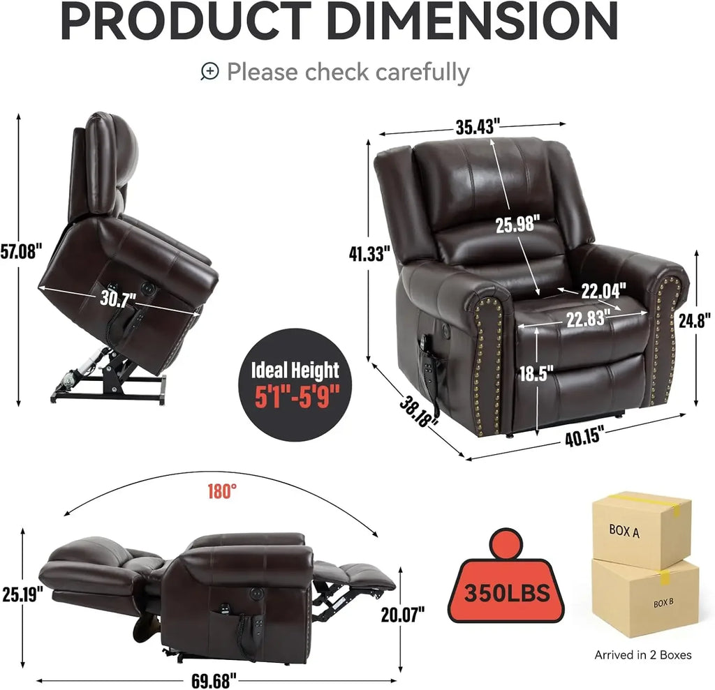 Dual Motor Power Lift Chair, Lay Flat Recliner Chair, Electric Recliner with Massage and Heat for Elderly, Remote Control,