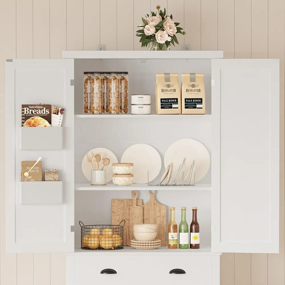 IRONCK Kitchen Pantry Storage Cabinet With Barn Doors And Drawer