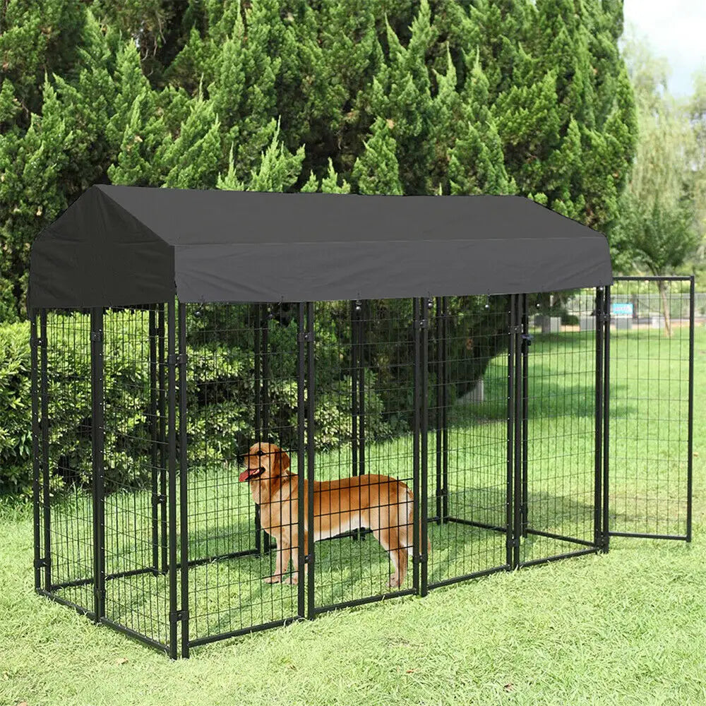 BINGOPAW Large Welded Wire Dog Kennel With UV Cover Roof Outdoor