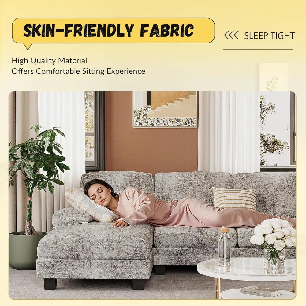 LZJV Chenille Sectional Sofa With Removable Pillows for Living Room