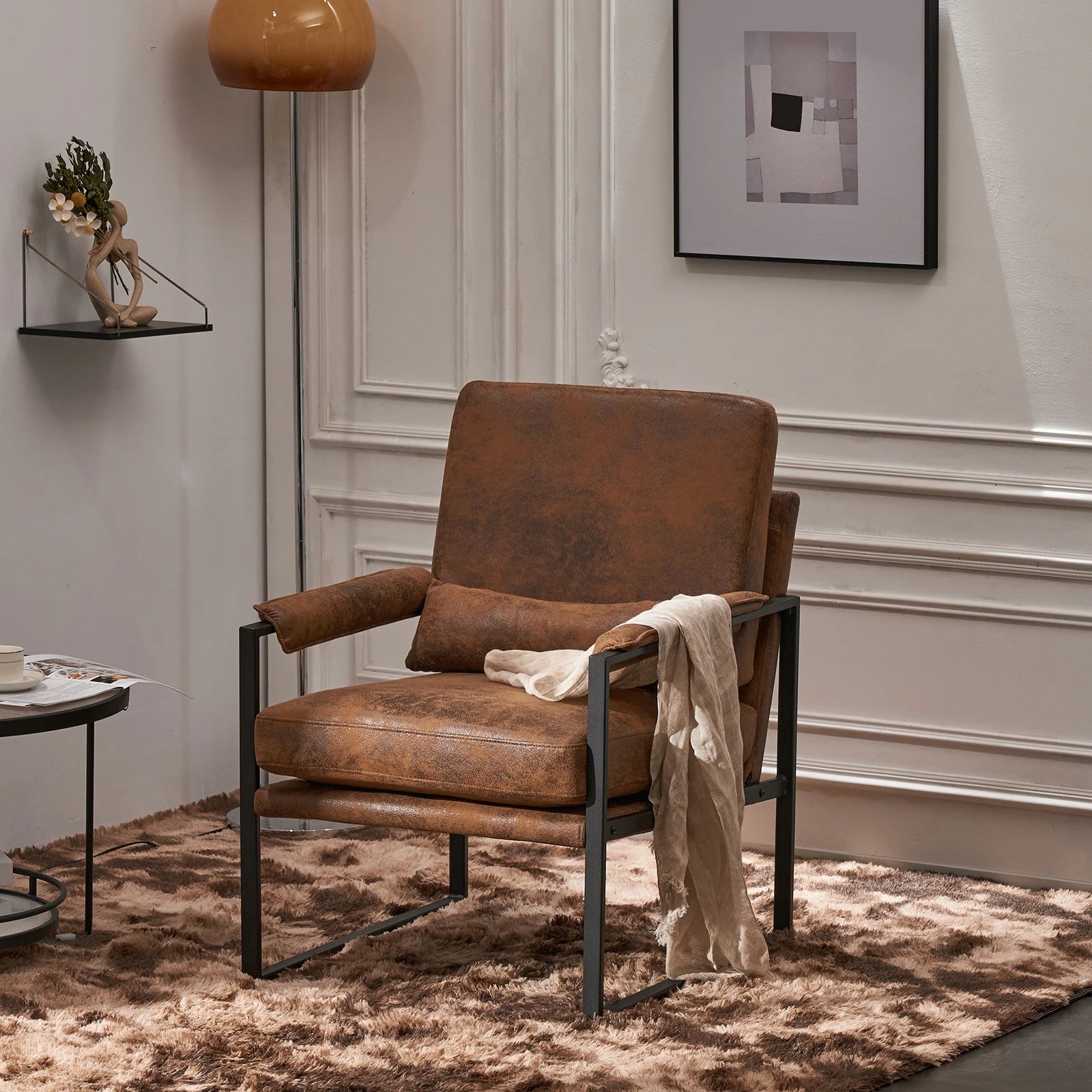 Iron Frame Chair With Cloth Upholstery Indoor Leisure Chair