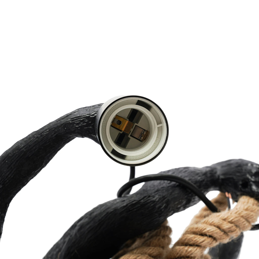 Monkey Pendant Light With Adjustable Hemp Rope And Resin Detail