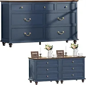 MKDK Farmhouse Dresser And Nightstands Set 3-Piece With Storage