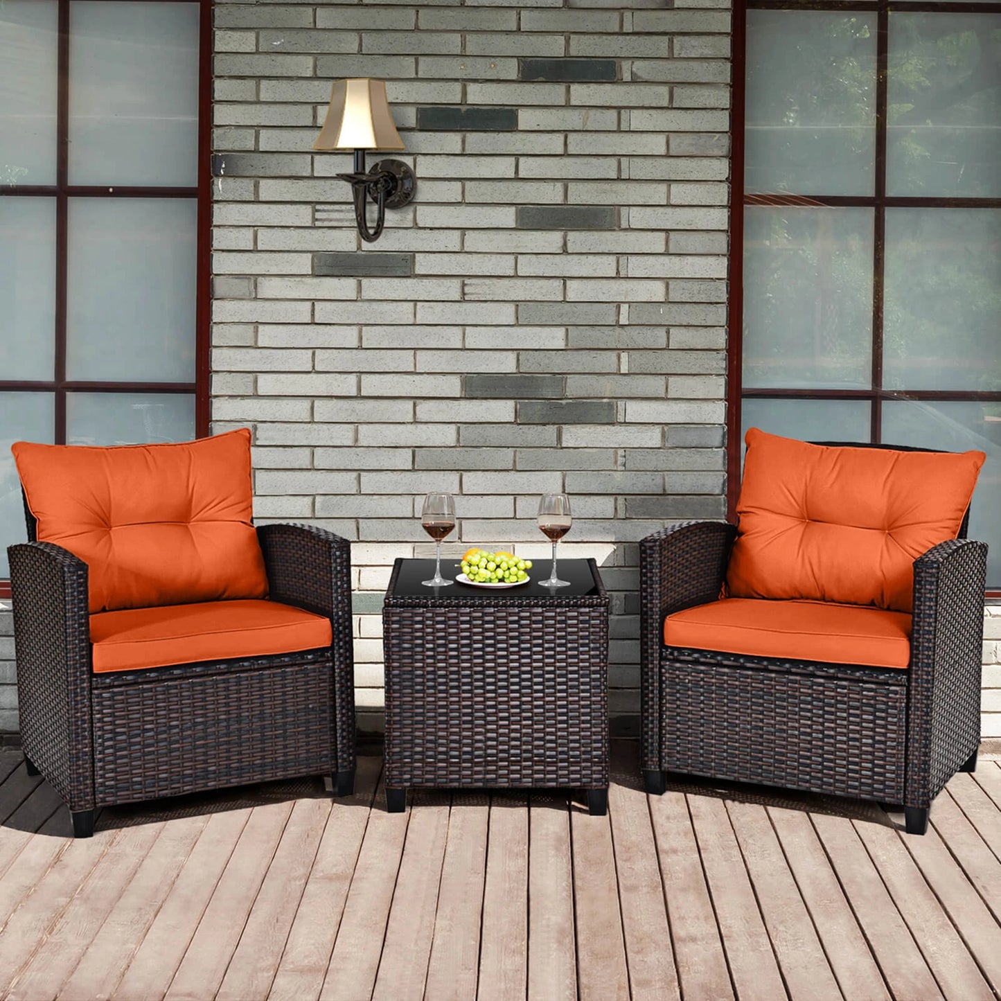 HOMASIS Outdoor Patio Rattan Furniture Set Cushioned Conversation Sofa