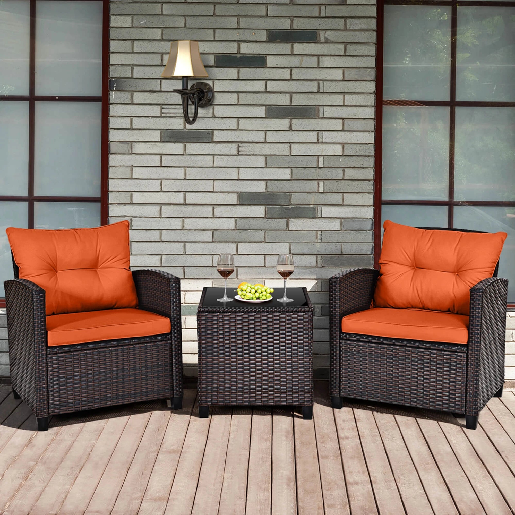 HOMASIS Outdoor Patio Rattan Furniture Set Cushioned Conversation Sofa