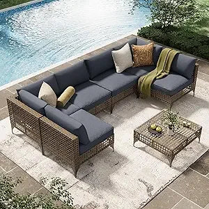 U-MAX 7 Piece Outdoor Patio Furniture Set Rattan Wicker