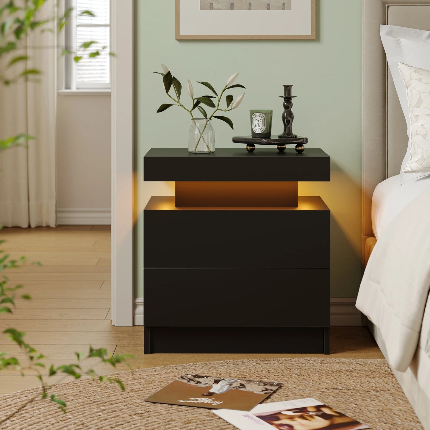 Cubehom LED Nightstand with 2 Drawers and RGB Lights