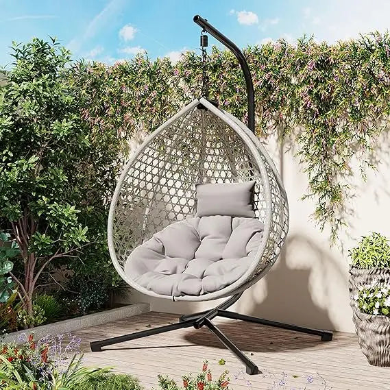 DOONELITH Egg Chair With Stand Outdoor Patio Wicker Swing
